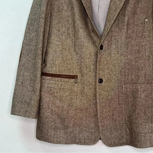 Tommy Bahama Brown Wool‎ Blend Herringbone Tweed Blazer Elbow Patches Sz L - Picture 2 of 16